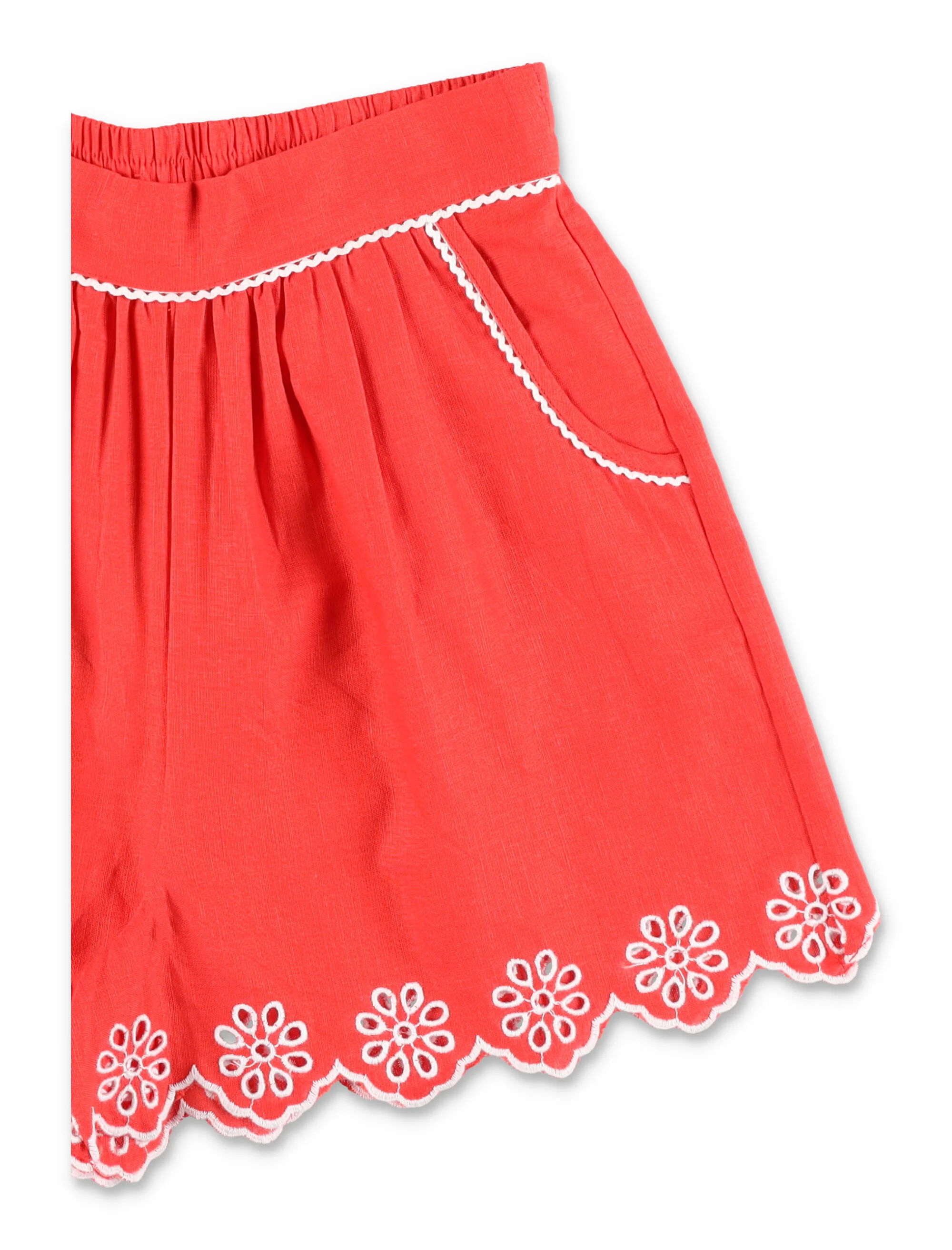 Calças Curtas com Bordo Ondulado Stella McCartney Kids Vermelho Linho