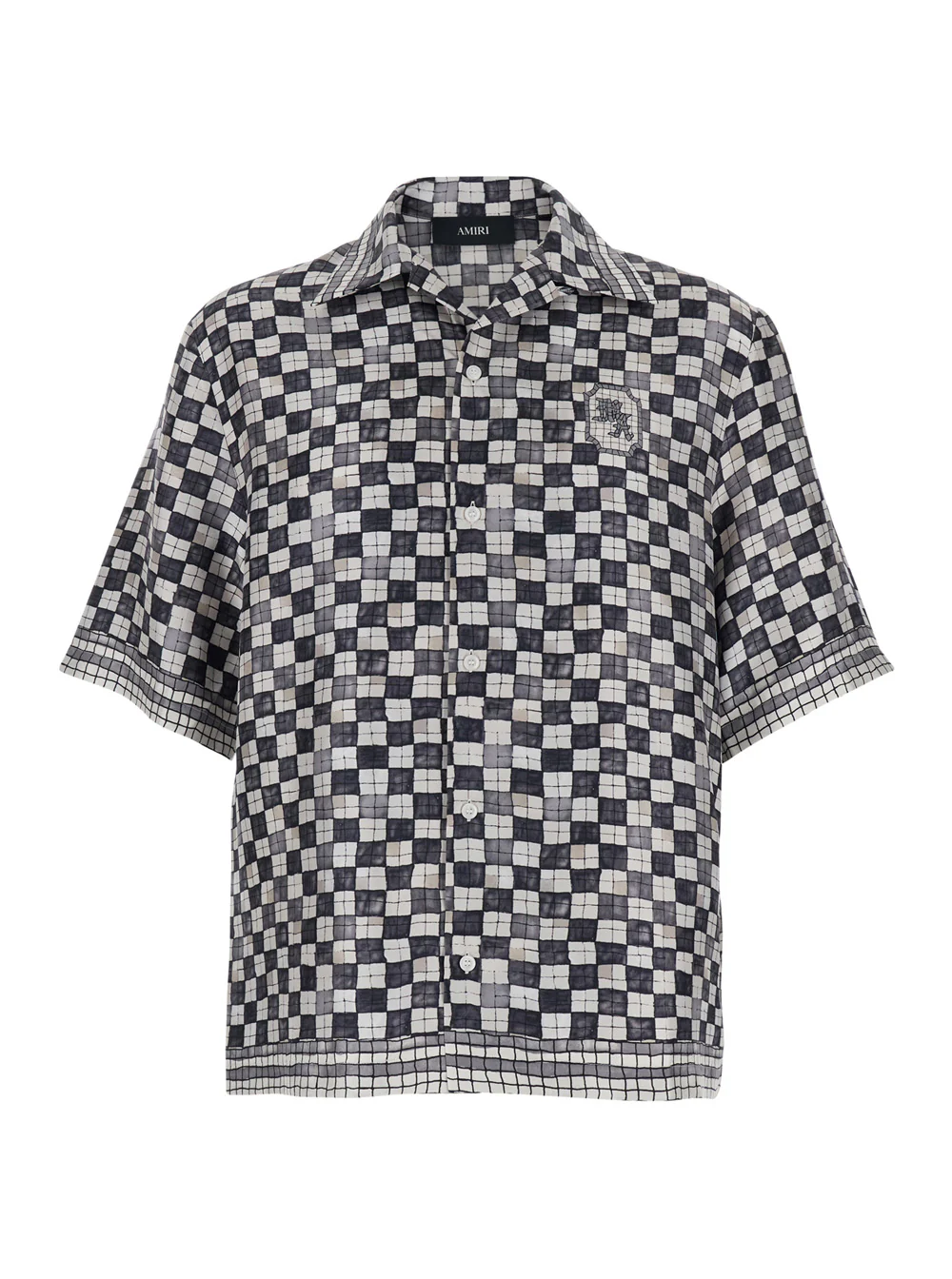 Camisa de Seda Amiri com Estampa de Xadrez em Todo o Modelo e Letras de Logotipo nas Costas Preto Blusas Masculinas