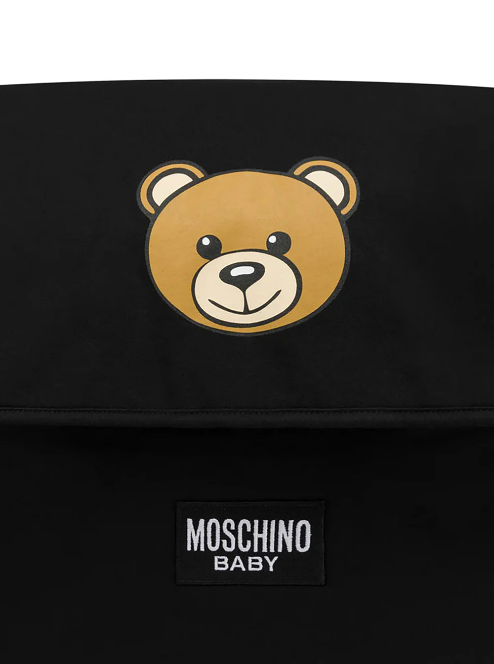 Bolsa de Fraldas Moschino Kids com Urso de Pelúcia e Tapete de Troca de Algodão Preto para Mulheres Ombro