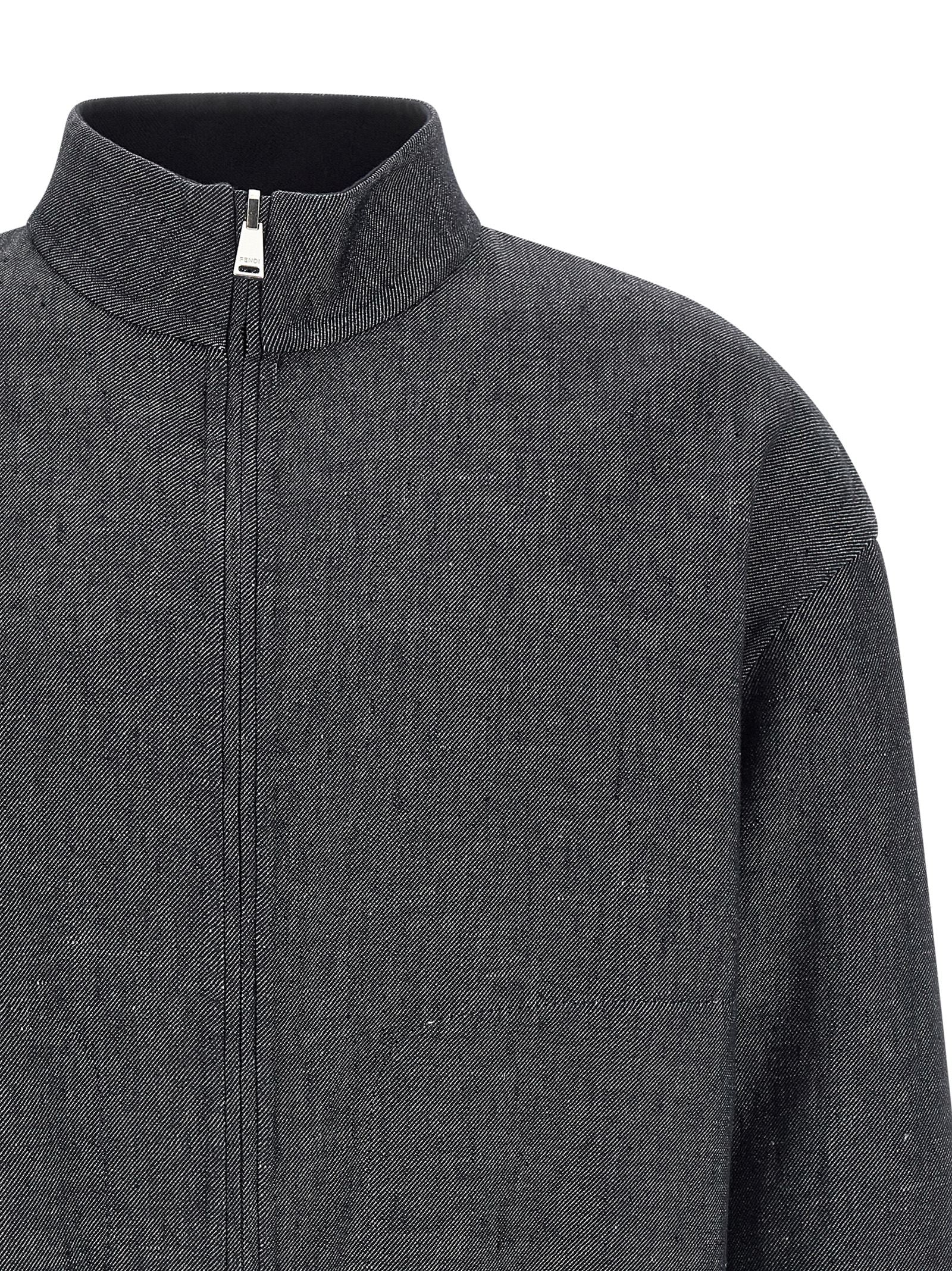 Blusão reversível Fendi FF Selleria Azul Linho Algodão Seda Jaqueta, Parka, Jaquetas Casuais