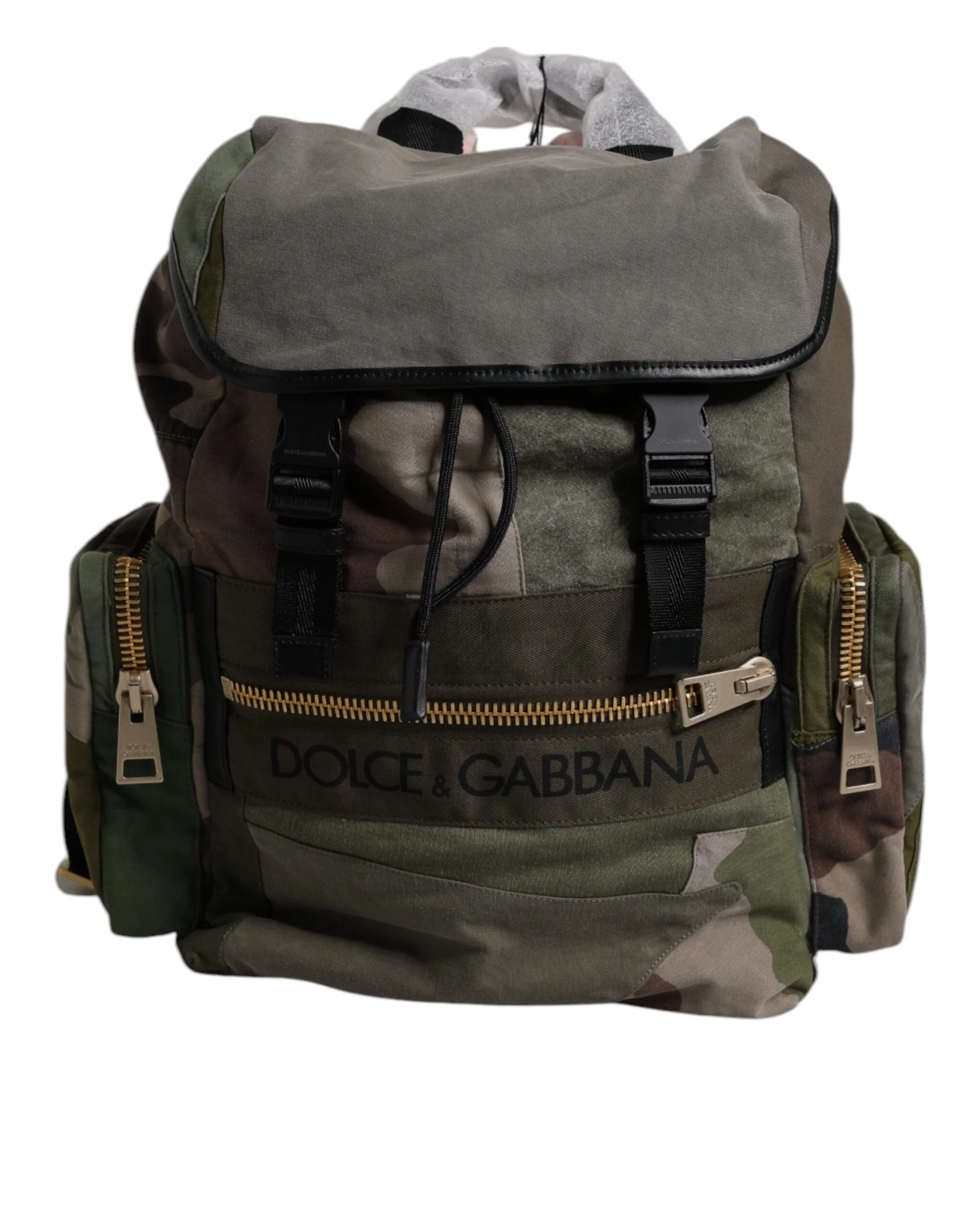 Dolce & Gabbana Mochila Escolar Patchwork Verde Militar em Algodão, Couro de Vitela e Nylon
