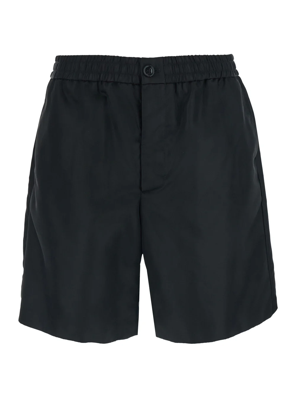 Calças Curtas Pretas AMI Paris com Cintura Elástica e Detalhe Ami De Coeur nas Costas em Tecido Técnico Masculino Bermuda