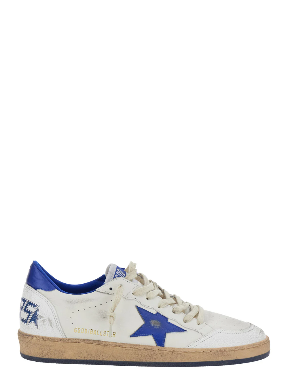Sapatilha Golden Goose Ballstar Low Top com Patch de Estrela no Lado e Letras Maxi na Parte de Trás em Couro Branco para Homens Cabra Vaca Poliamida Ovina
