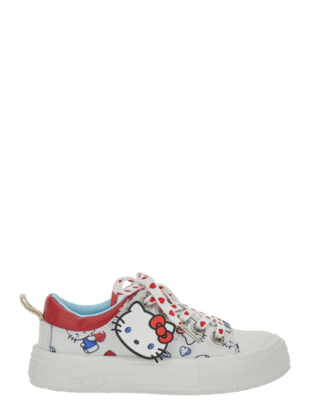 Sapatilhas Baixas Monnalisa Kids Hello Kitty com Patch e Decoração em Todo o Modelo em Couro Branco para Meninas