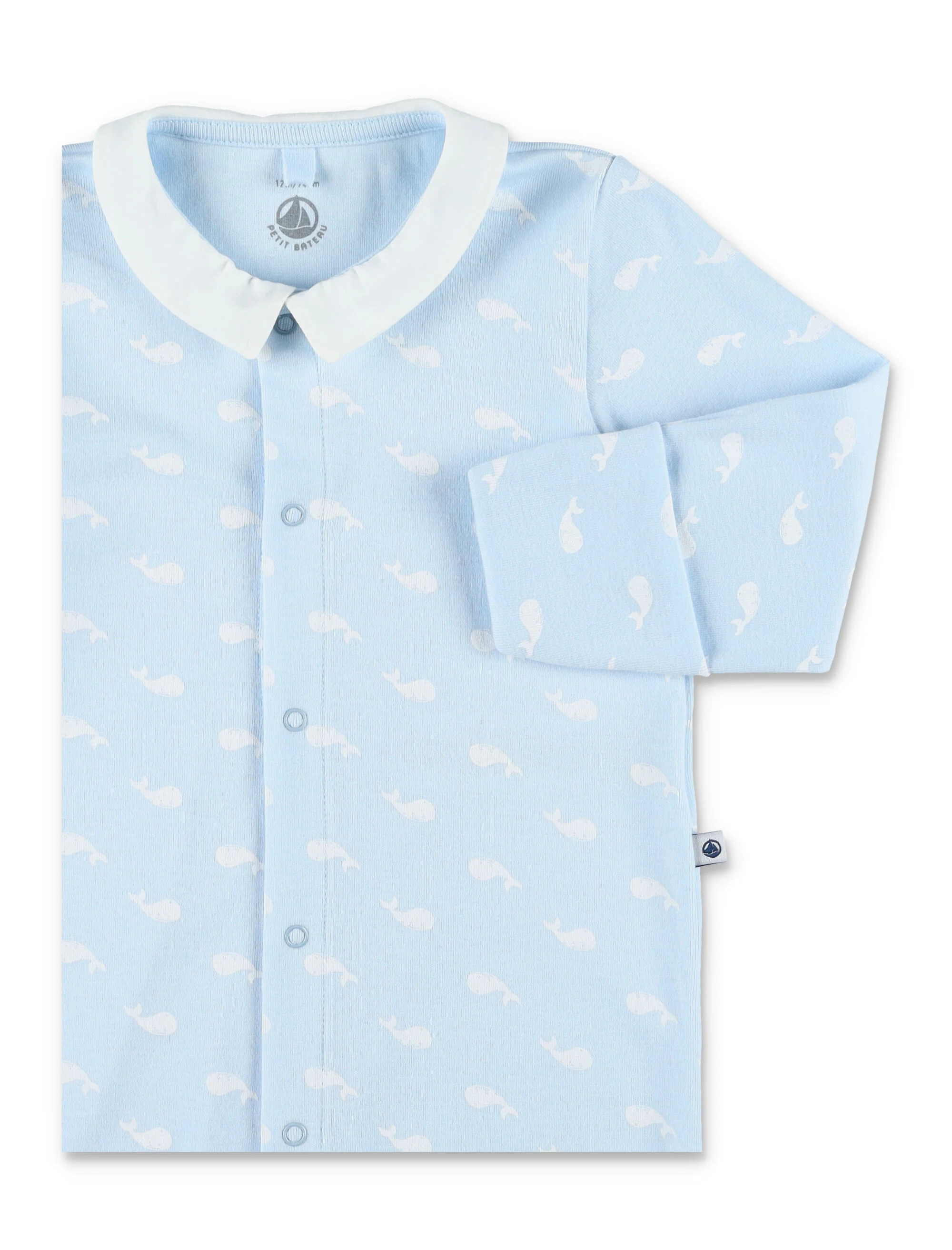 Macacão de Bebê de Algodão com Estampa de Baleia Petit Bateau, Macacão Azul Claro