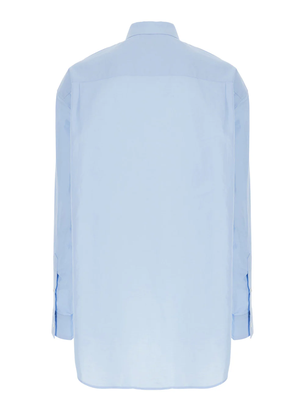 Camisa Azul Claro JW Anderson com Gola Clássica e Detalhe de Bordado no Punho Frontal em Blusa de Homem com Mistura de Linho e Algodão