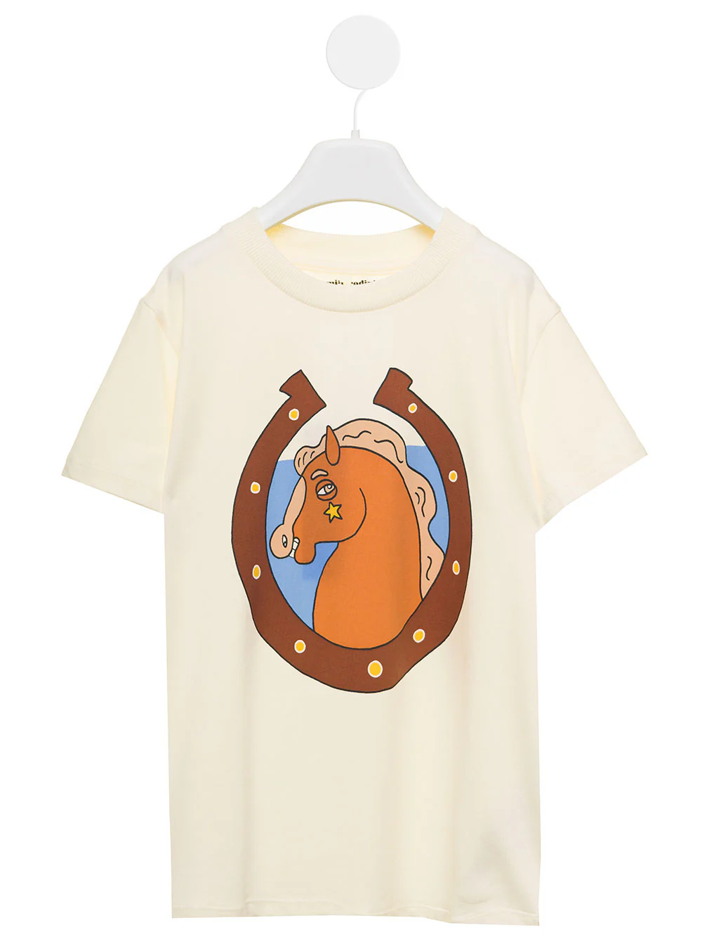 Mini Rodini Kids Camiseta Bege Algodão Orgânico com Estampa Frontal Branca Camisetas e Camisolas com Elástico