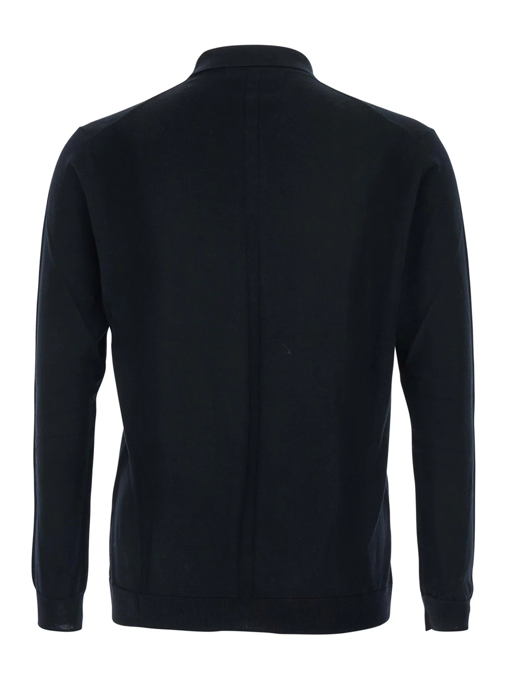 Suéter Preto de Baixa Marca com Gola Estilo Camisa Polo e Mangas Compridas em Malha de Lã