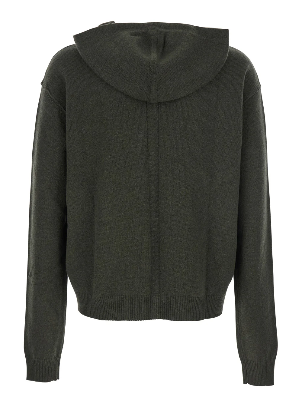 Sweatshirt Verde Rick Owens com Capuz com Cordão Contraste em Caxemira e Lã para Homens
