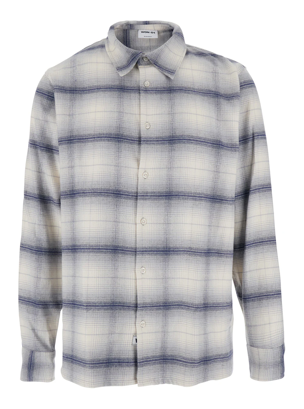Camisa Cinza Won Hundred com Gola Clássica e Motivo Xadrez em Todo o Tecido em Camisas de Homem de Algodão