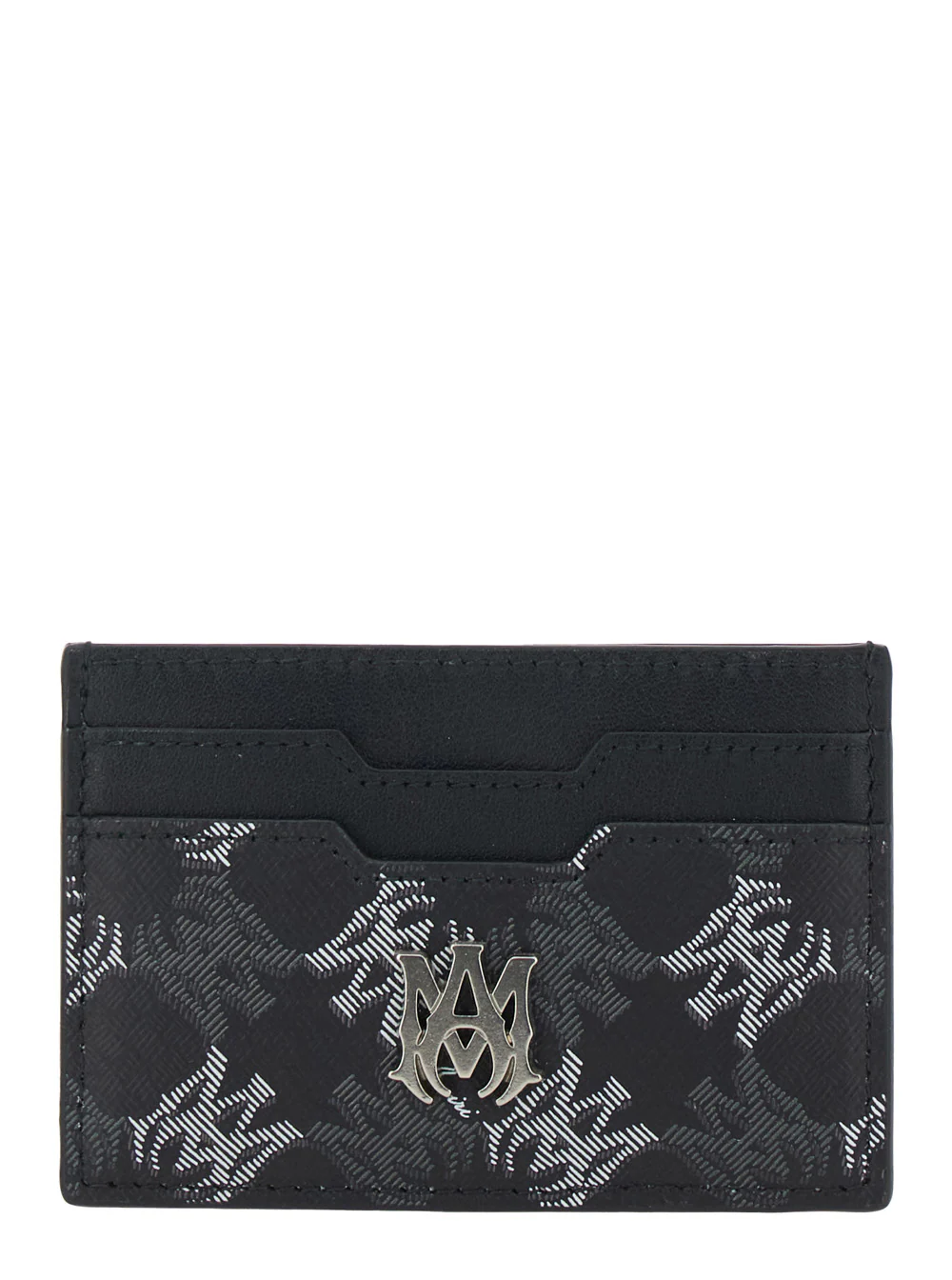 Porta-cartões de couro preto Amiri com logotipo em todo o produto para mulheres, produtos de algodão linho poliuretano