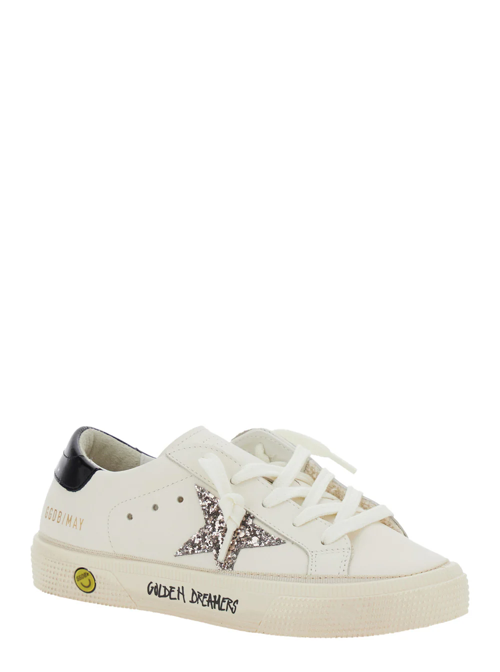 Sapatilhas Baixas Brancas para Crianças Golden Goose May com Patch de Estrela Brilhante e Letras de Logotipo em Contraste no Talão em Couro para Menina Vaca