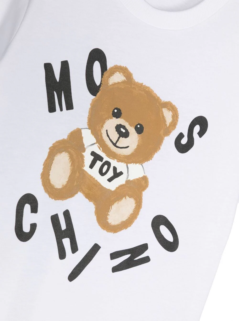Camiseta Branca com Estampa de Letras de Ursozinho em Algodão para Meninos Moschino Kids Camisetas e Camisetas Polo