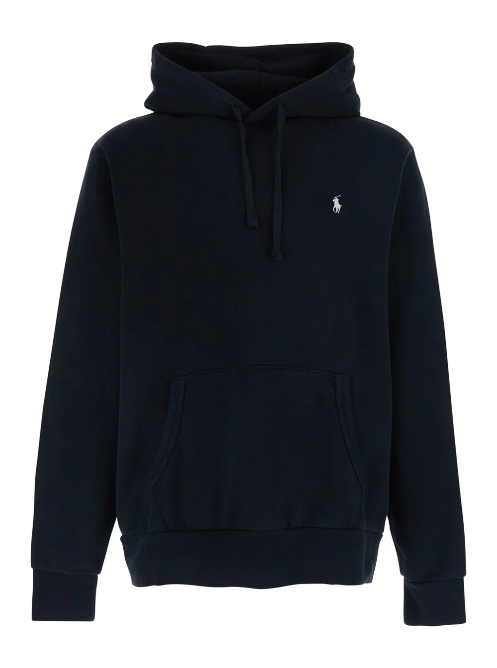 Polo Ralph Lauren Moletom Preto com Capuz Fixo e Logotipo do Pônei na Frente em Moletom de Algodão