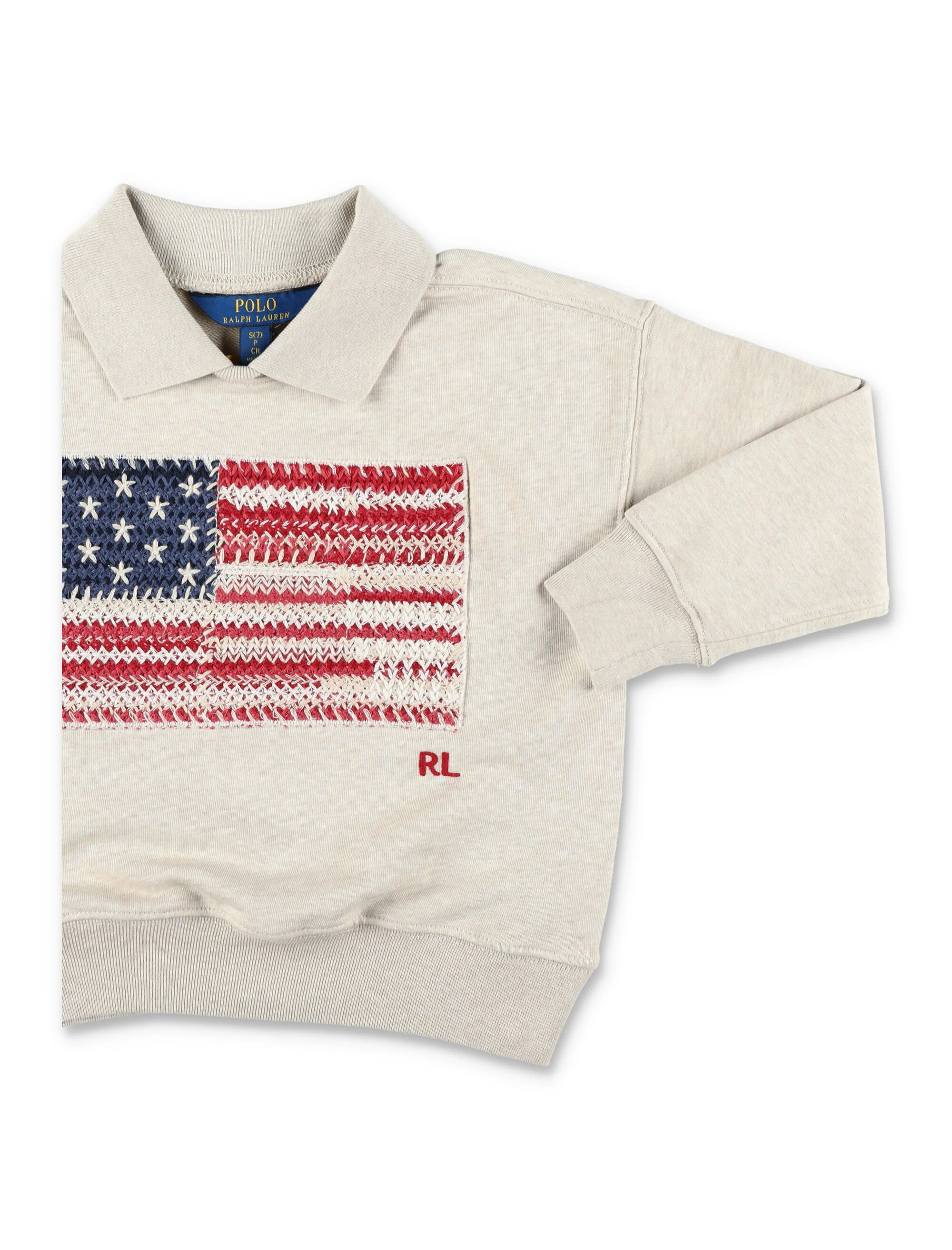 Polo Ralph Lauren Sweatshirt Infantil Bandeira Bege Algodão