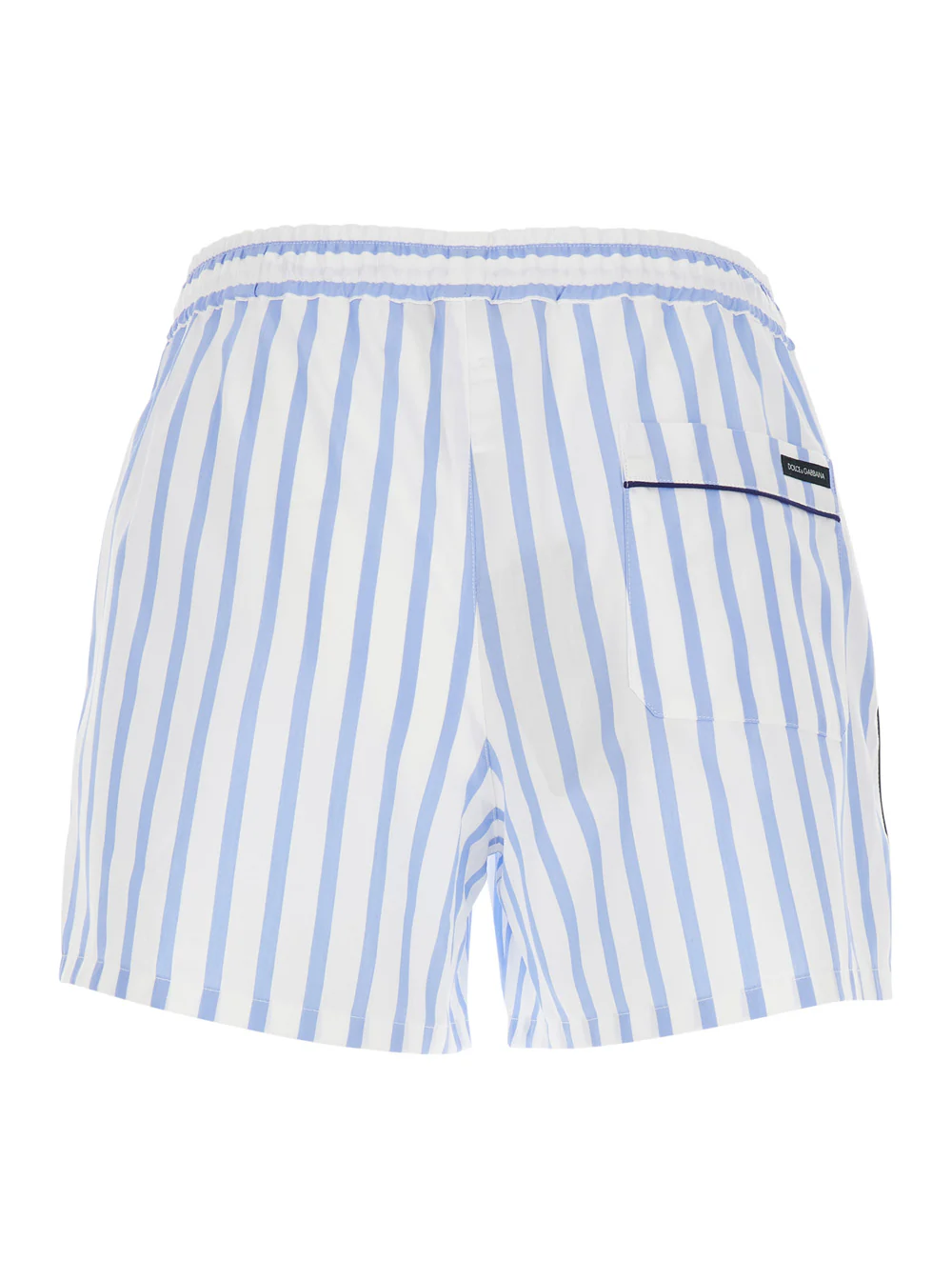 Calças Bermudas Light Blue Dolce & Gabbana com Cintura Elástica e Cordão com Estampa Listrada em Todo o Tecido em Algodão para Homens