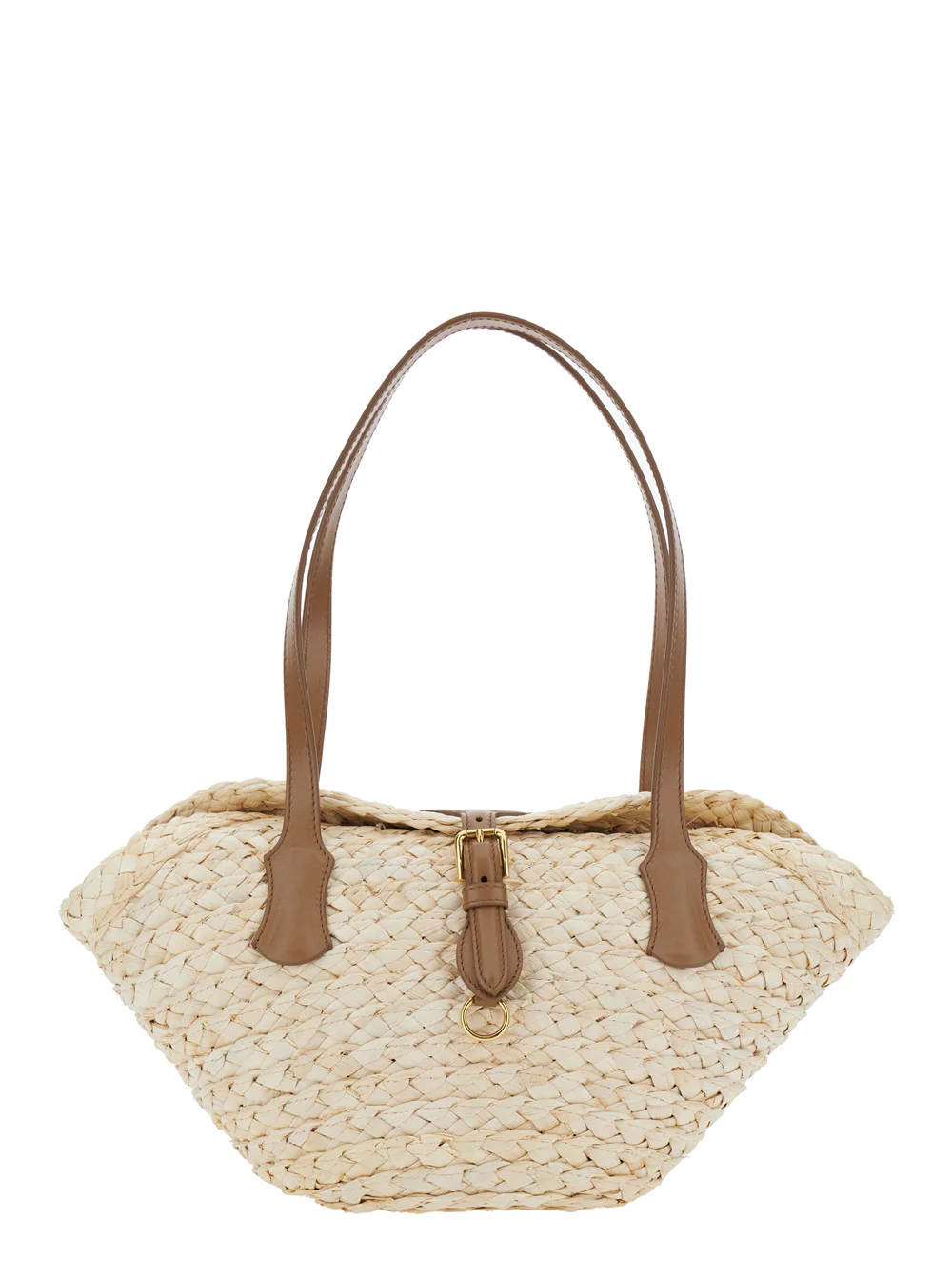 Bolsa de Ombro Bege Dolce & Gabbana com Dois Alças Superiores e Design Entrelaçado em Raffia Mulher Mais Calf