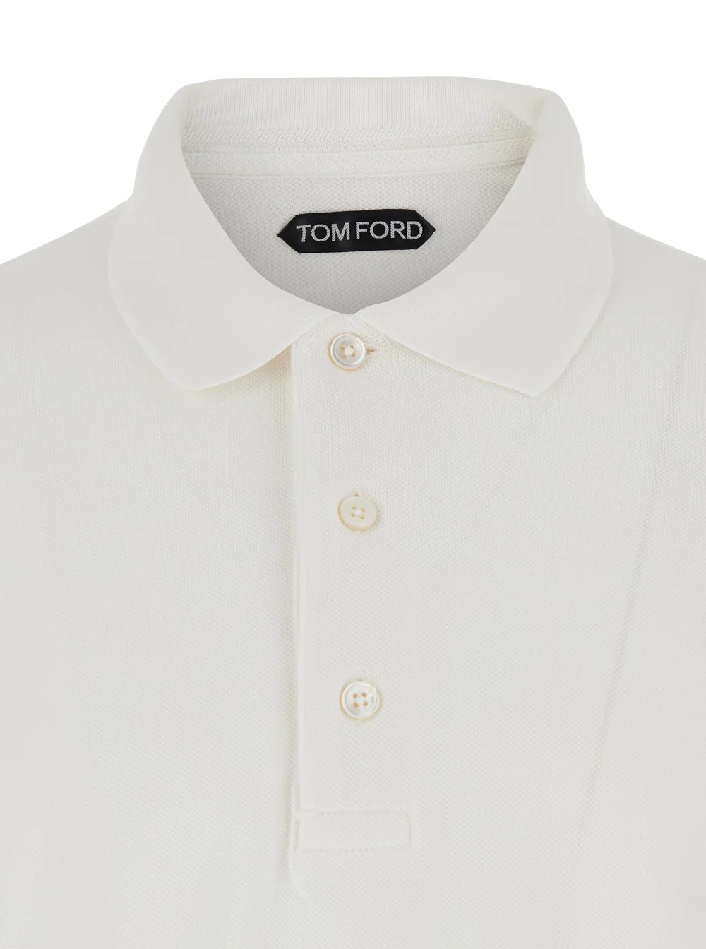 Camiseta Polo Branca Tom Ford com Gola Clássica e Fechamento Frontal em Mistura de Algodão para Homens