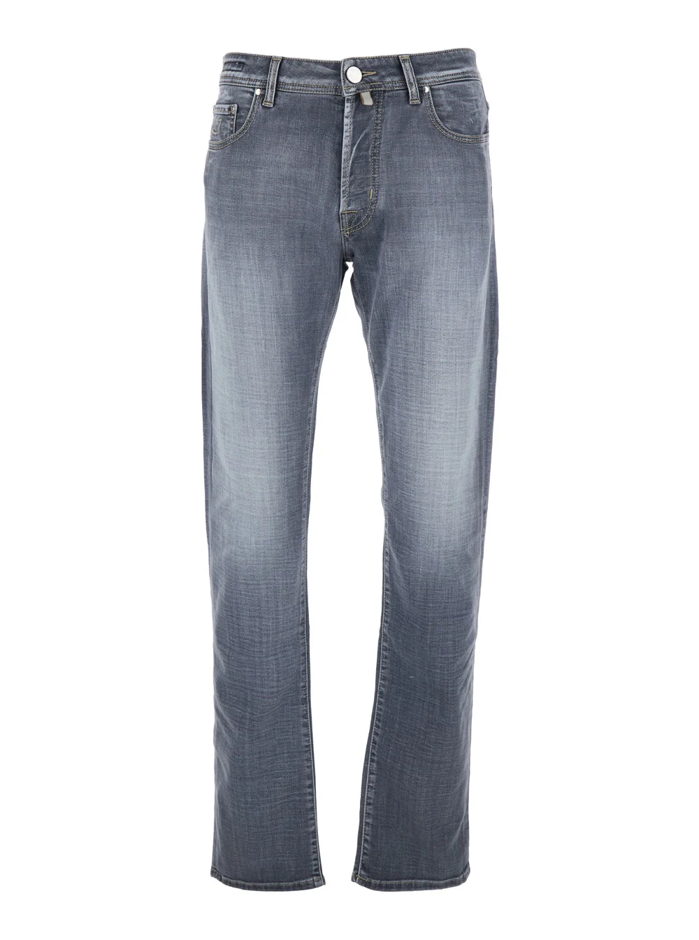 Calças Jacob Cohen Bard com Alças para Cinto e Patch com Logotipo nas Costas em Jeans Preto Desbotado para Homens Cinza Algodão Esmeralda Elastano