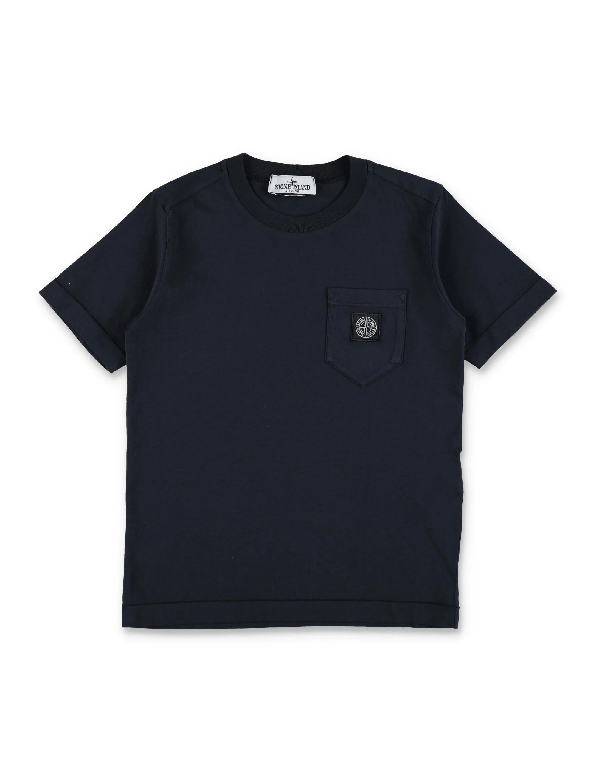 Camiseta de Algodão Azul-Marinho com Bolsos e Patch Stone Island Junior