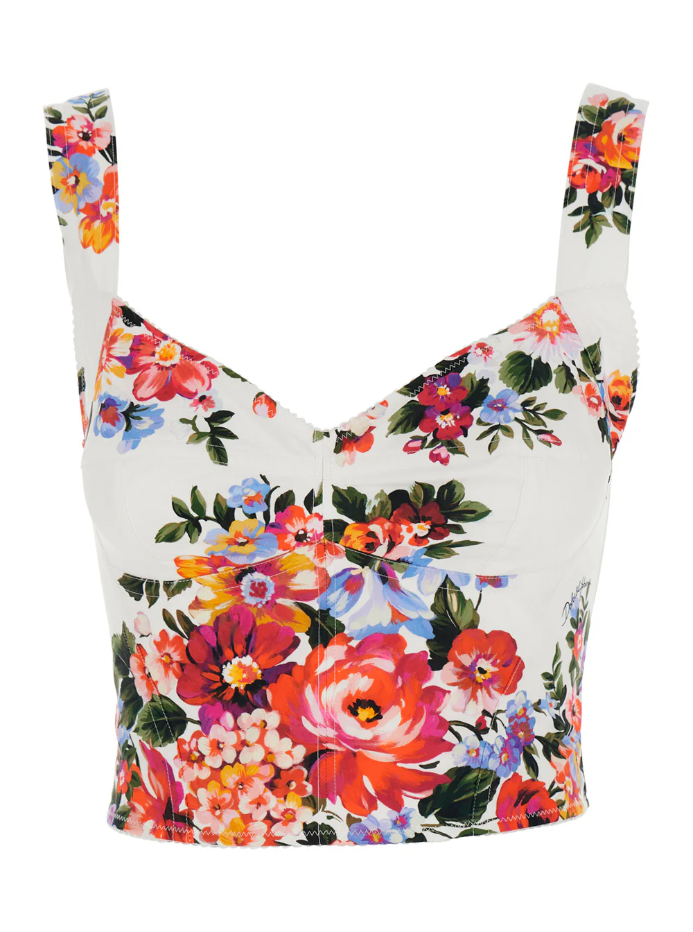 Top Bustier Multicolor com Estampa Floral em Algodão para Mulheres Elastano Poliamida