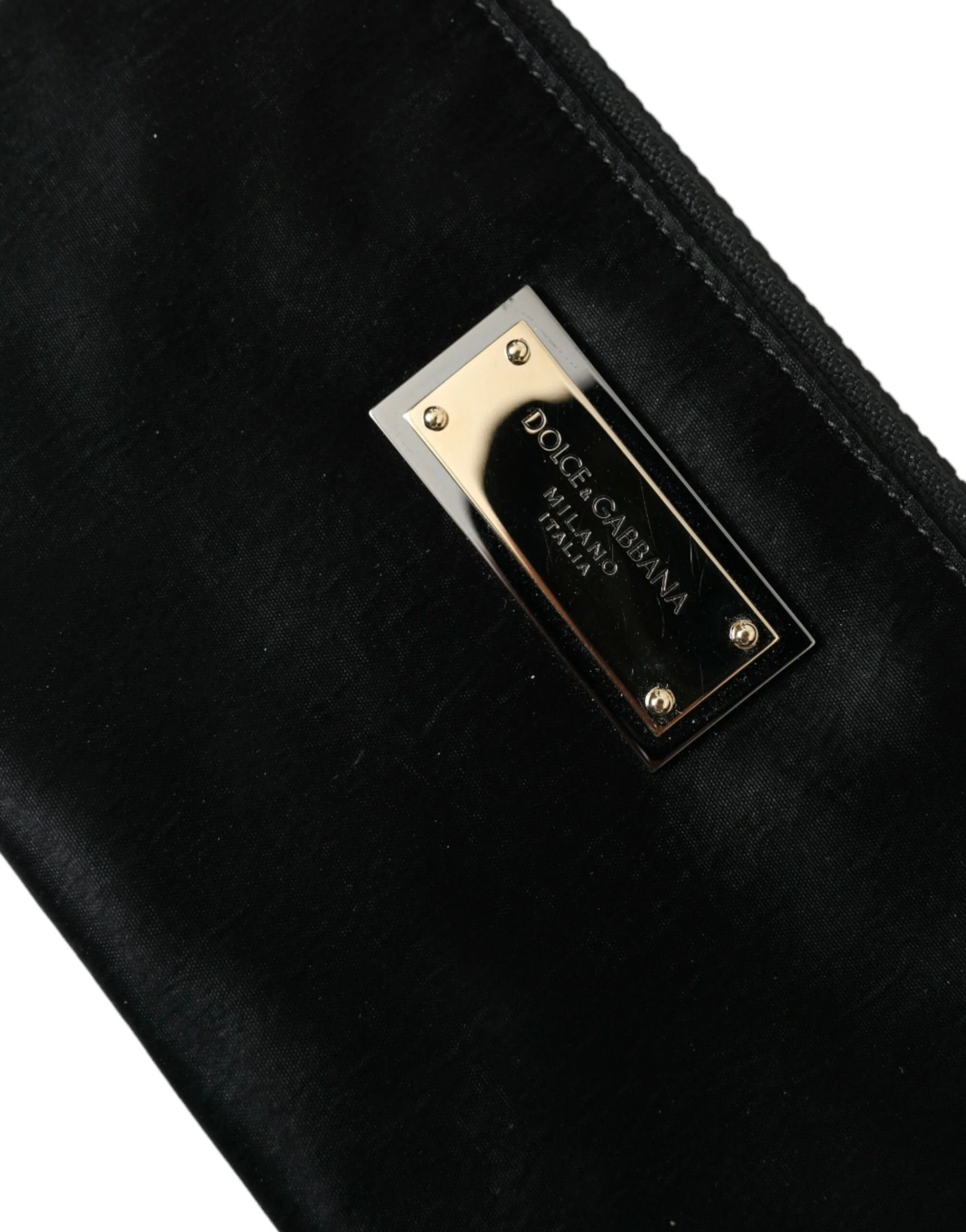 Dolce & Gabbana Bolsa de Chaveiro com Placa de Logotipo de Nylon Preto, Bolsa de Mão em Couro