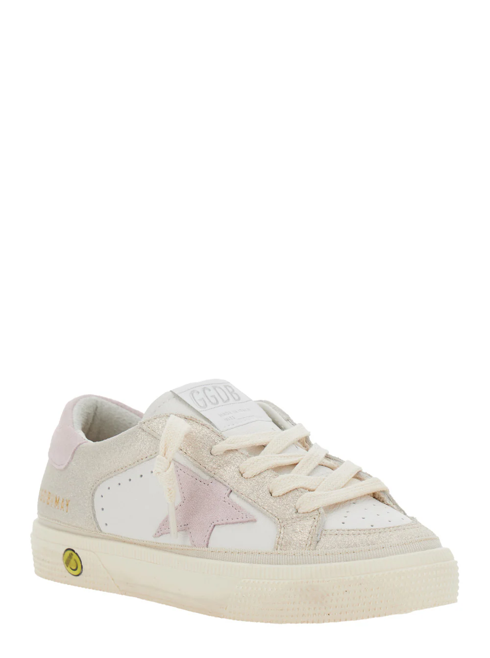 Sapatilhas Baixas Brancas Kids May Golden Goose com Logotipo na Lingueta e Detalhe em Forma de Estrela no Lado em Couro de Cabra e Vaca