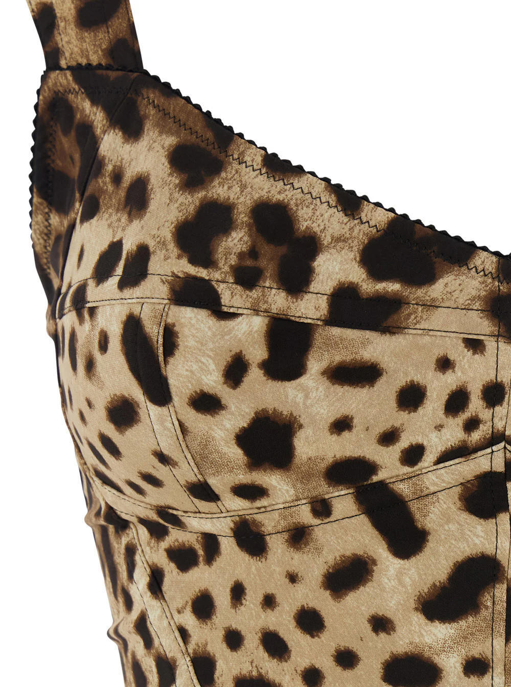 Vestido Midi Marrom Dolce & Gabbana com Decote em Forma de Coração e Motivo Leopardo na Frente em Mistura de Seda Elástica para Mulheres