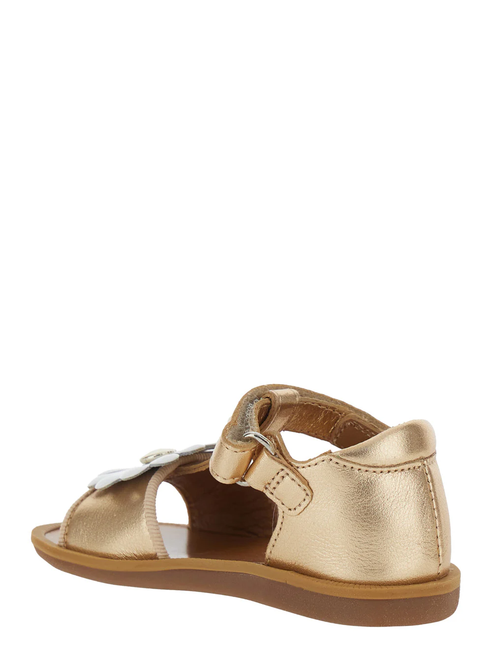 Sandalhas Femininas de Couro Bege Laminado BIG FLO Pom D'Api Kids