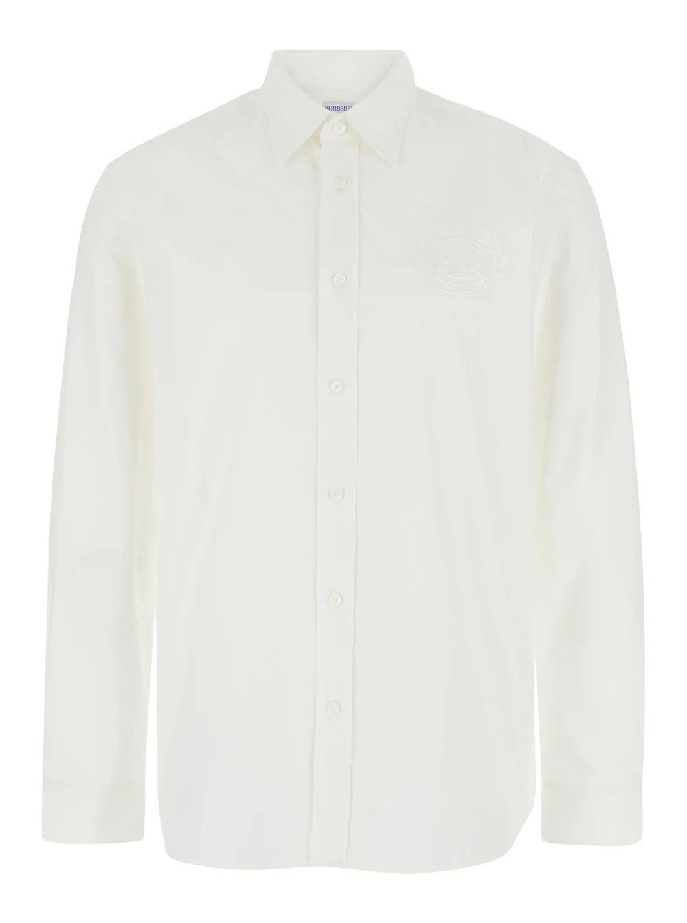 Camisa Burberry Branca com Gola Clássica e Logotipo Bordado na Frente em Camisas de Homem de Algodão