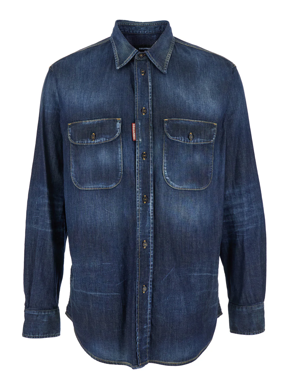 Camisa Dsquared2 Azul com Gola Pontiaguda e Patches nos Cotovelos em Denim Homem Azul Blusas de Algodão Elastano Camisa Dsquared2 Azul com Gola Pontiaguda e Patches nos Cotovelos em Denim Homem Azul Blusas de Algodão Elastano