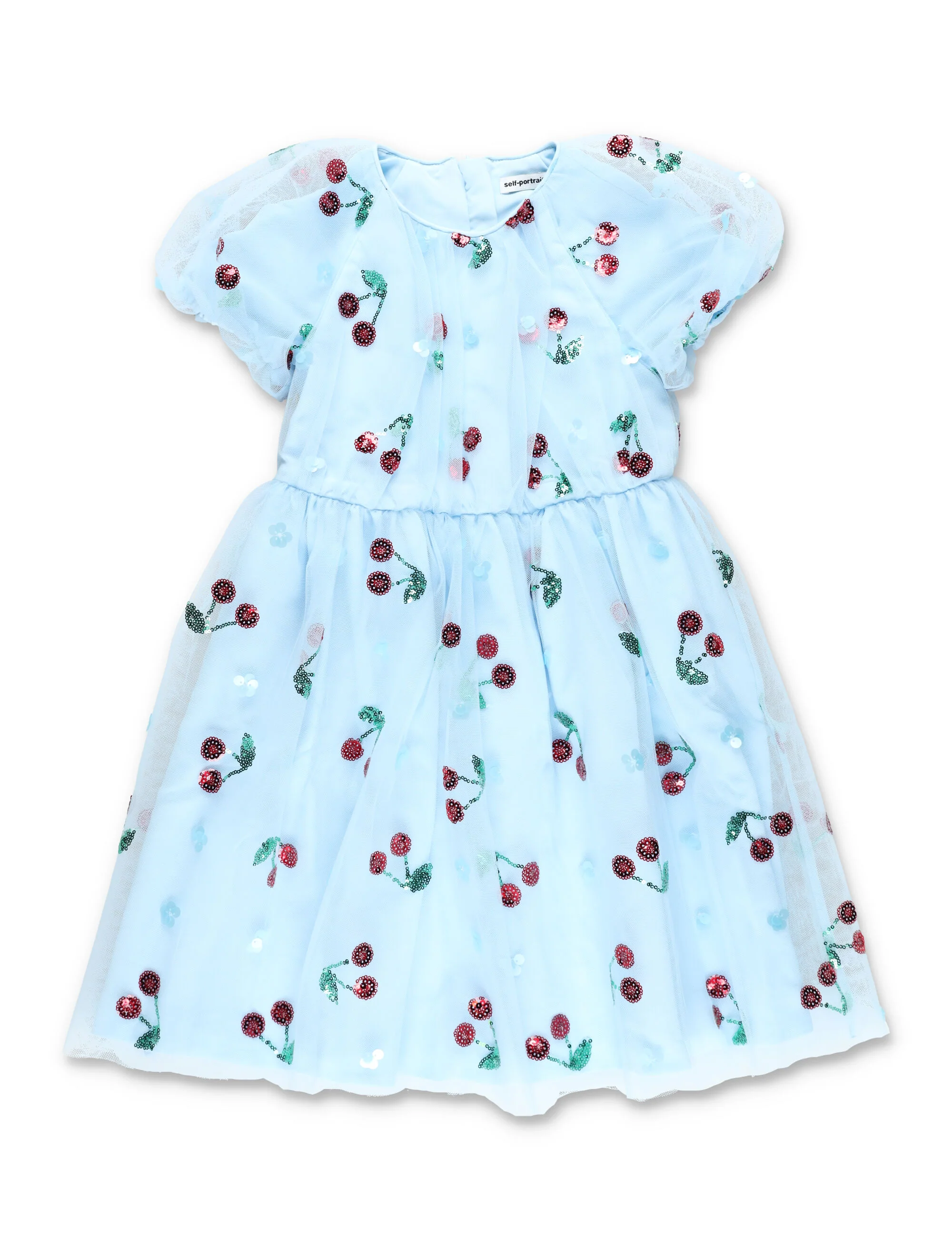 Vestido de Menina com Sequins de Cereja Auto-Retrato Azul-Claro Forro de Poliéster