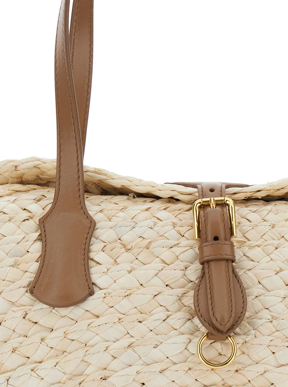 Bolsa de Ombro Bege Dolce & Gabbana com Dois Alças Superiores e Design Entrelaçado em Raffia Mulher Mais Calf