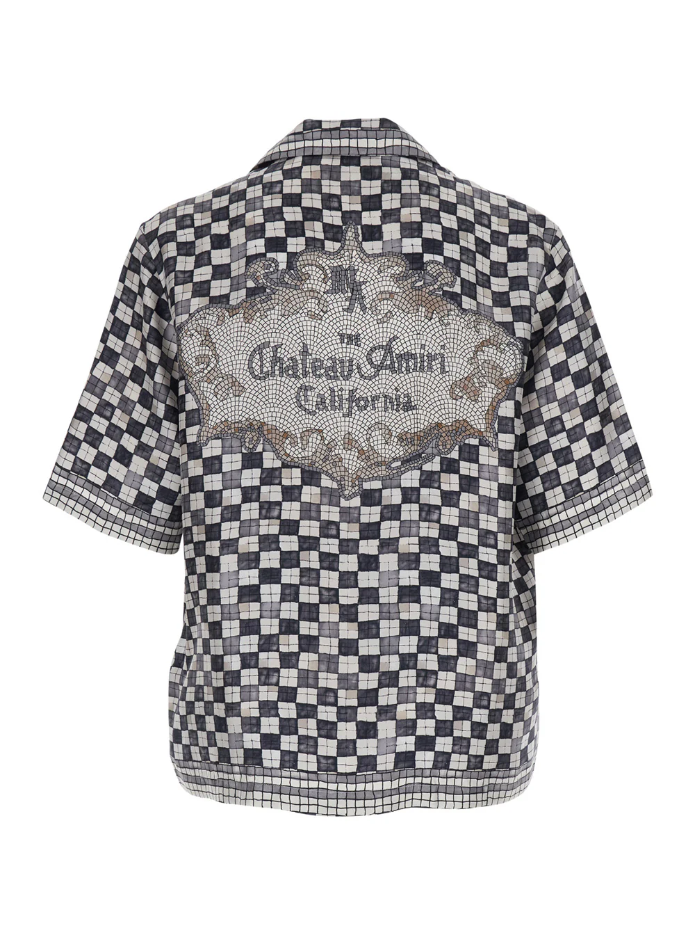 Camisa de Seda Amiri com Estampa de Xadrez em Todo o Modelo e Letras de Logotipo nas Costas Preto Blusas Masculinas