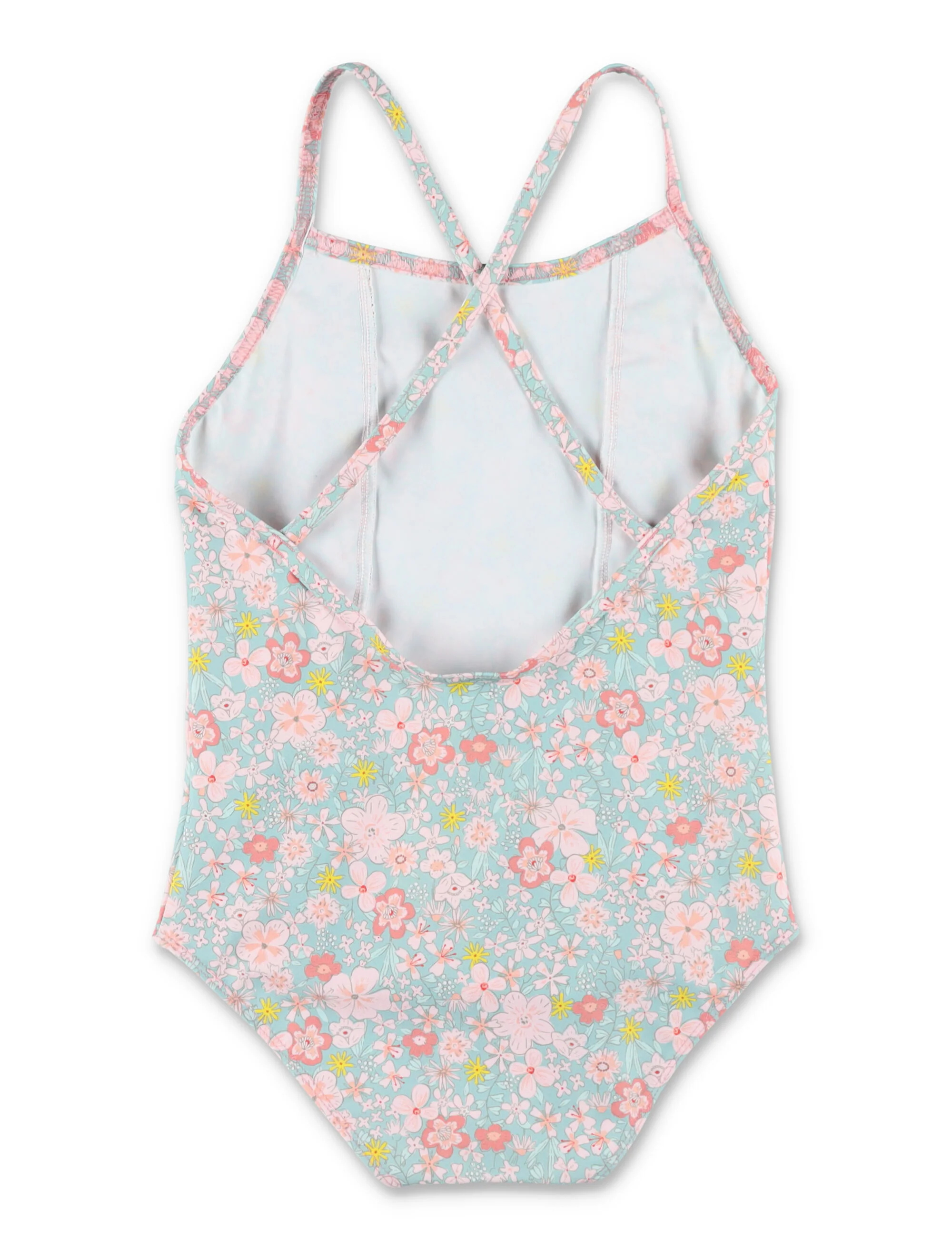 Biquíni Uma Peça Infantil Floral Petit Bateau Azul/Multicolor Em Poliamida