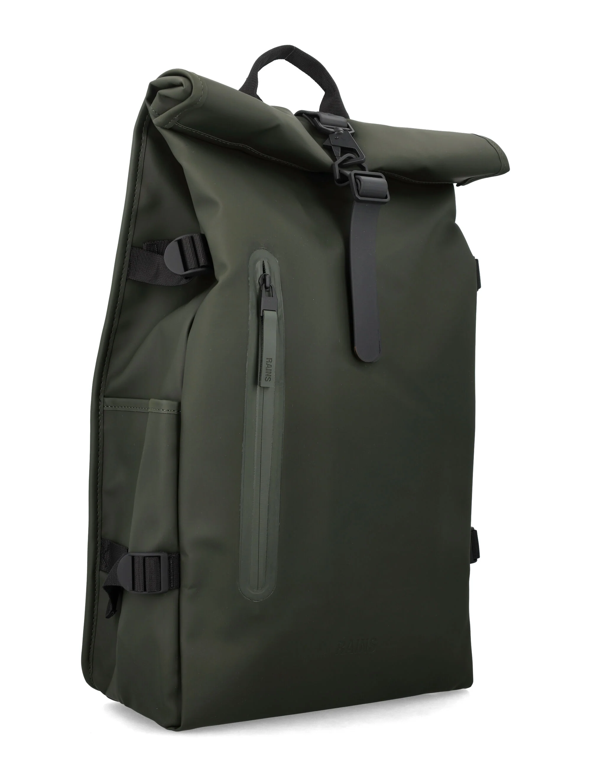 Mochila Impermeável Grande Rains Rolltop com Bolsa para Laptop Revestimento Verde em Poliéster