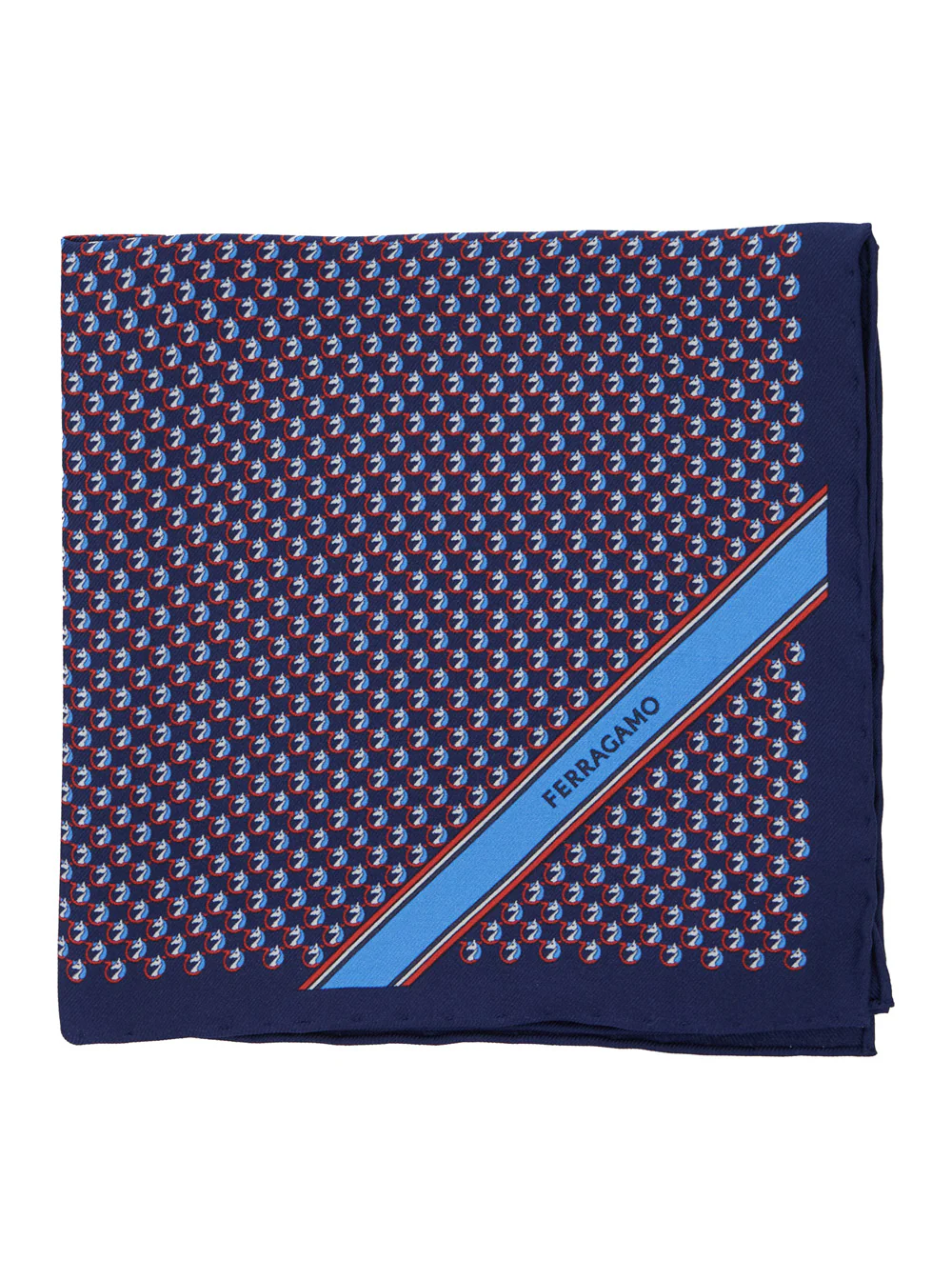 Papel de Bolso Azul Ferragamo com Estampa Gancini e Logotipo em Letras em Seda Homens Blu Papillon Ties Papel de Bolso Azul Ferragamo com Estampa Gancini e Logotipo em Letras em Seda Homens Blu Papillon Ties