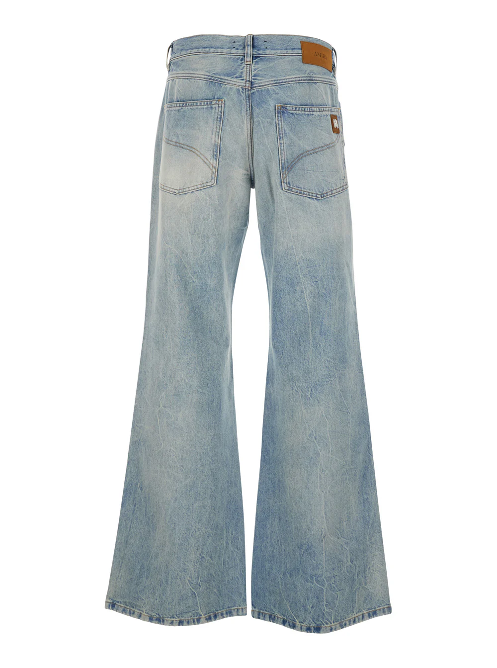 Calças Jeans Azul Claro Amiri com Patch de Logotipo nas Costas e Efeito Desbotado em Denim para Homens de Algodão