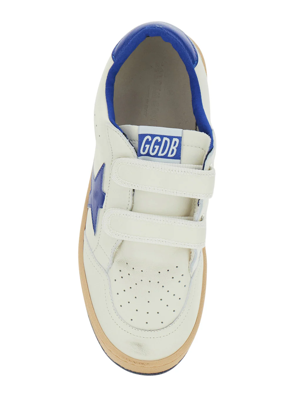 Sapatilha Golden Goose Kids Ballstar com Patch de Estrela em Couro Branco e Azul para Crianças de Algodão Ovino