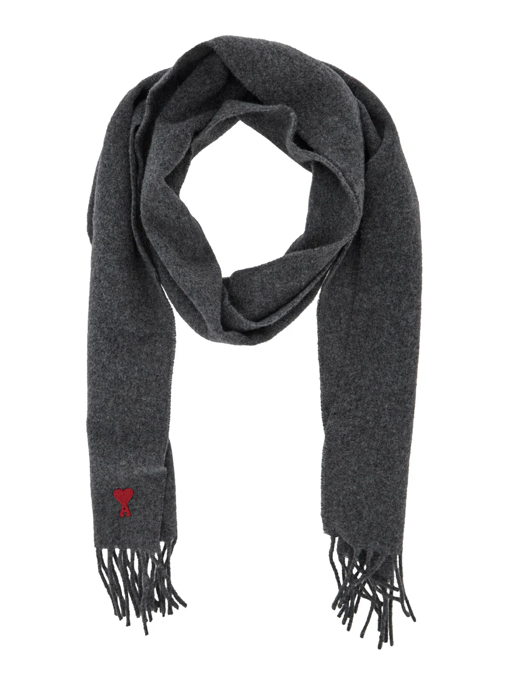 Cachecol Retangular Oversized Cinza AMI Paris com Patch ADC na Frente em Lã para Homens Cachecóis e Foulards