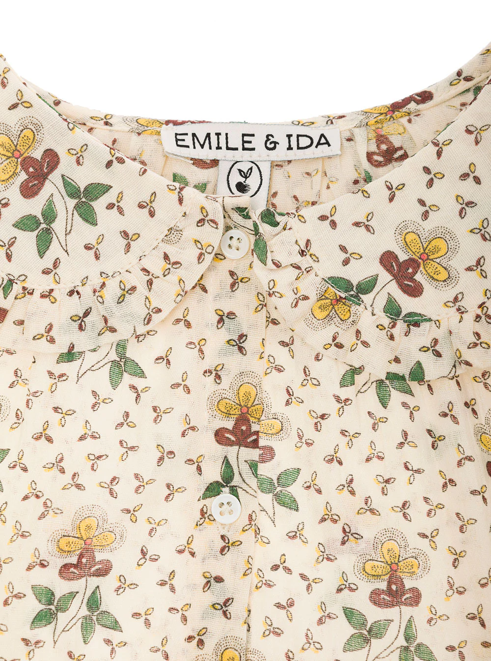 Camisa Bege para Crianças Emile Et Ida com Gola Peter-Pan e Estampa Floreal para Blusas de Meninas