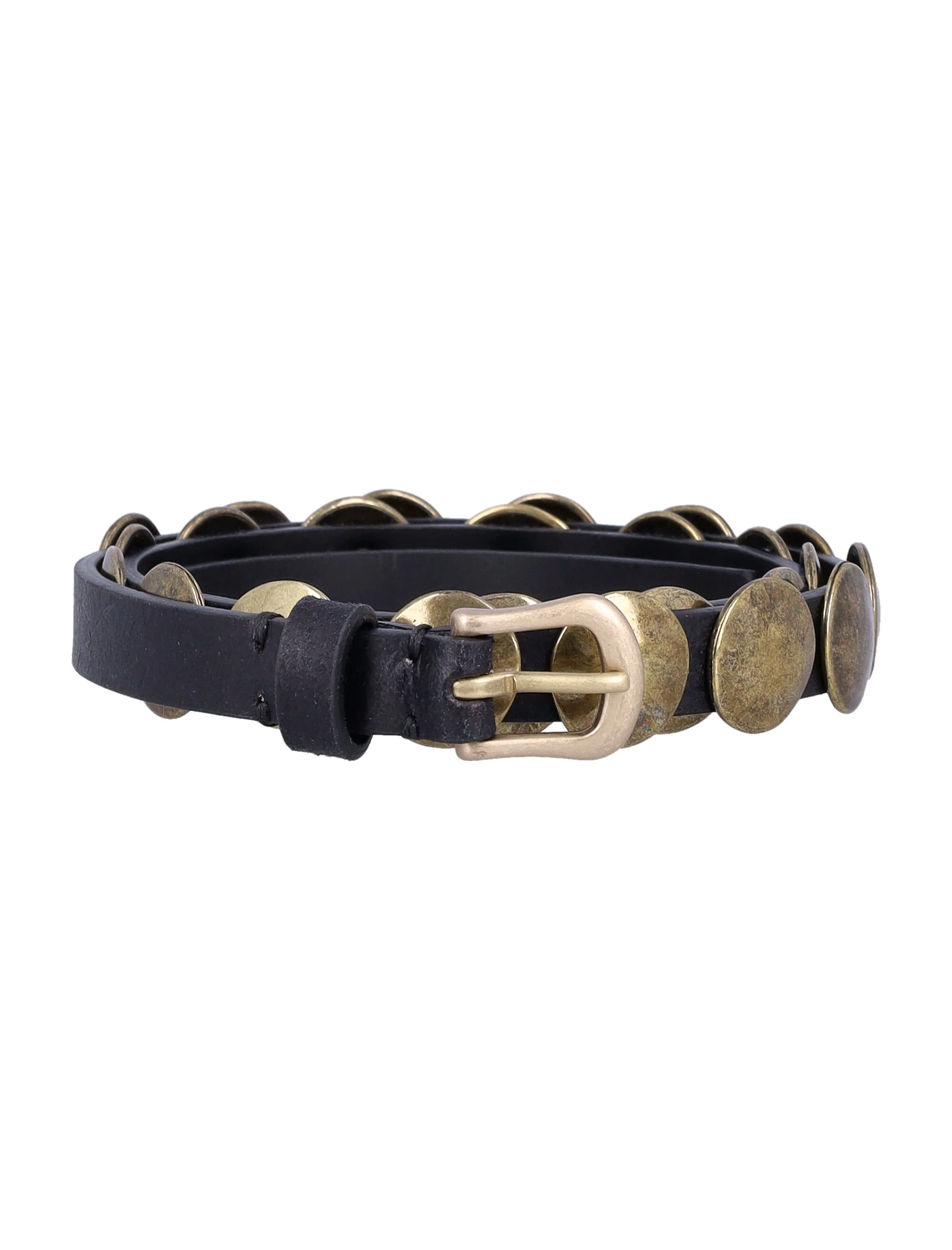 Cinto Fino Trinidad Dourado Goose Couro de Vaca Preto