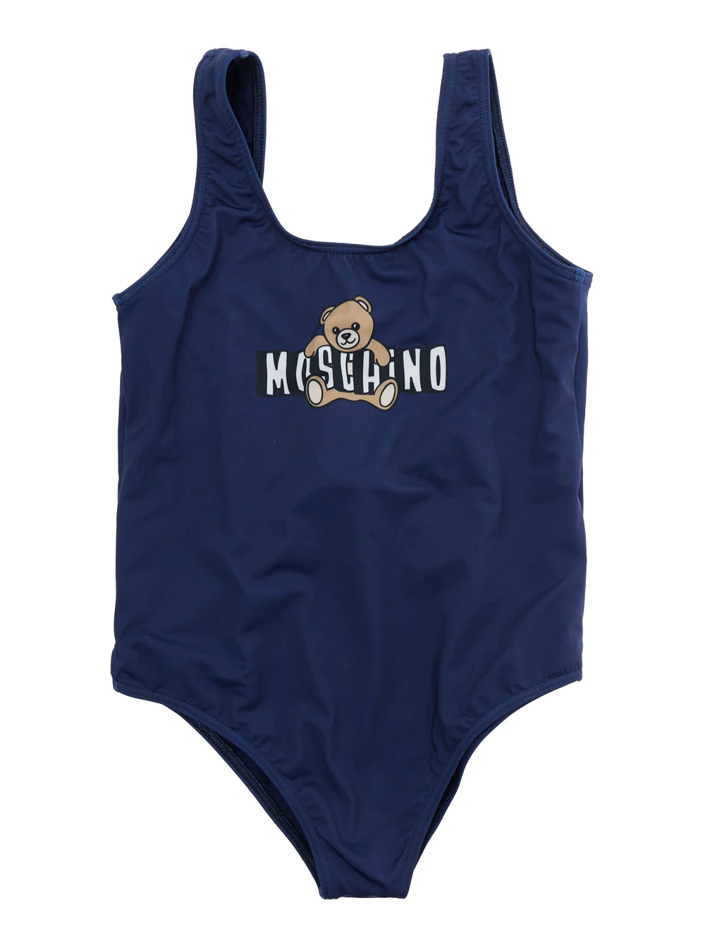 Biquíni Um-Pedaço Moschino Kids com Logotipo e Estampa na Frente em Tecido Técnico Azul Menina Blu Poliamida Elastano Roupas de Praia