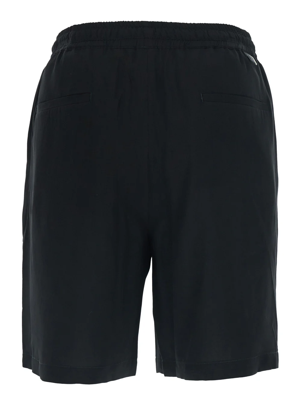 Bermudas Pretas de Baixa Marca com Cintura Elástica e Cordão de Viscol para Homens Bermudas Pretas de Baixa Marca com Cintura Elástica e Cordão de Viscol para Homens