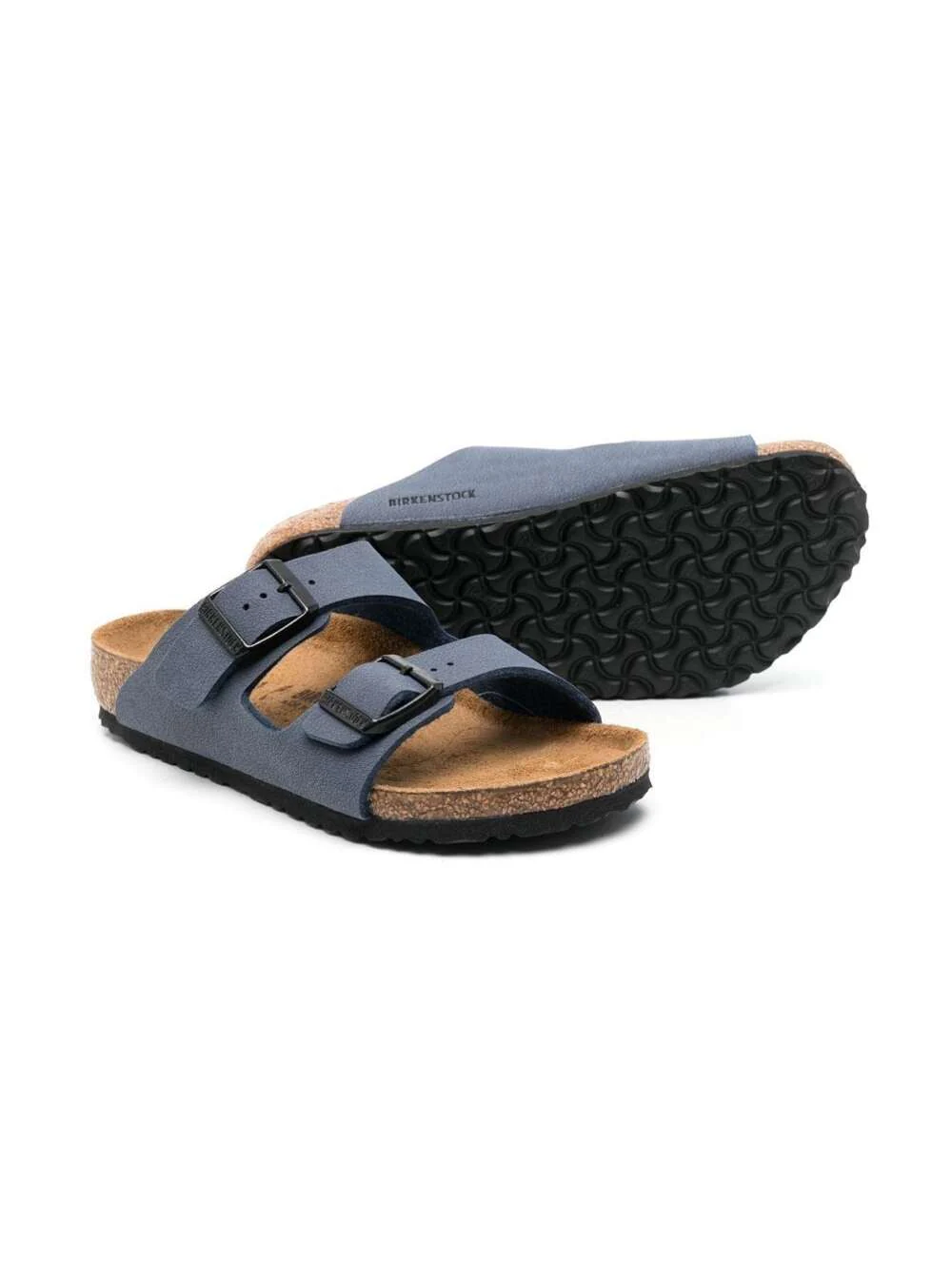 Sandalhas Birkenstock Kids Arizona com Logotipo Gravado em Ecoleather Azul Marinho para Crianças Blu Birkoflor Sapatos Planos