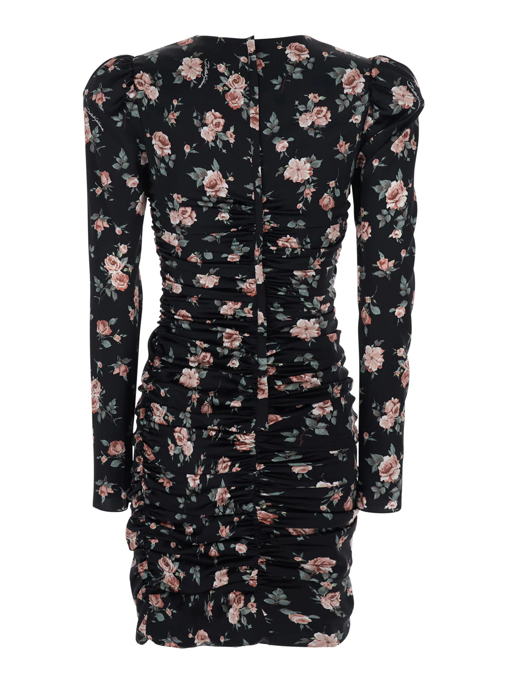 Vestido Preto Dolce & Gabbana com Estampa Floral e Drapeado Lateral em Seda para Mulher Elastano