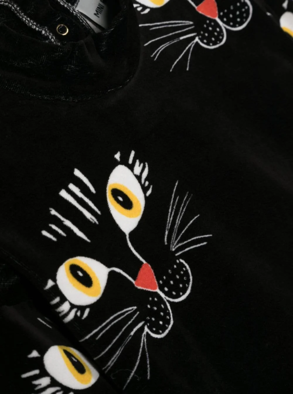Mini Rodini Kids Cat Face Velour Suéter Preto Camisolas de Algodão