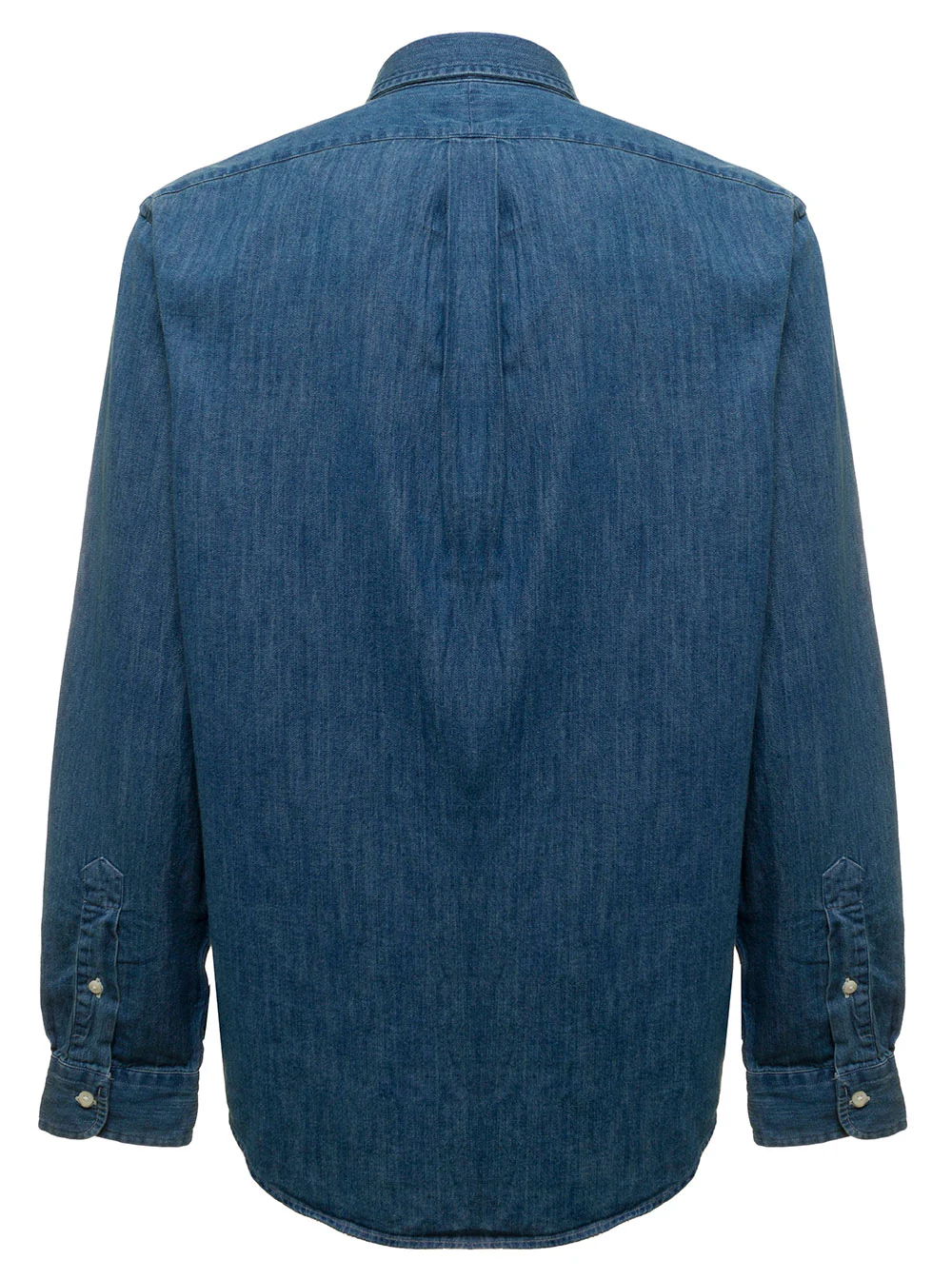 Camisa Polo Ralph Lauren Slim Fit Com Gola Botonê e Pônei na Frente Azul Jeans para Homens Azuis Blusas
