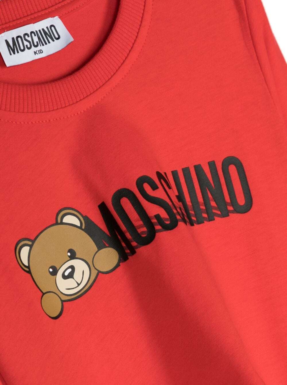 Camiseta Vermelha Moschino Kids com Mangas Compridas e Estampa de Logotipo Contraste Camisetas de Menino de Algodão Camisetas Polo