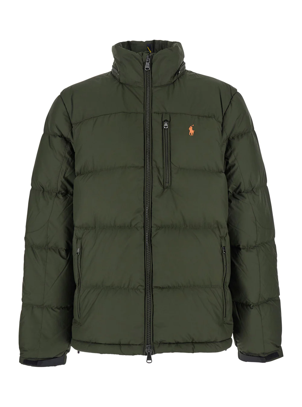 Jaqueta de Penas Polo Ralph Lauren Gorham Verde com Capuz Fixo e Logotipo Bordado de Cavalo na Frente em Tecido Técnico para Homens Poliéster